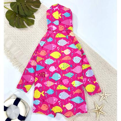 Imagem de Macaquinho Bebê Praia Com Capuz E Zíper Proteção Uv M/longa