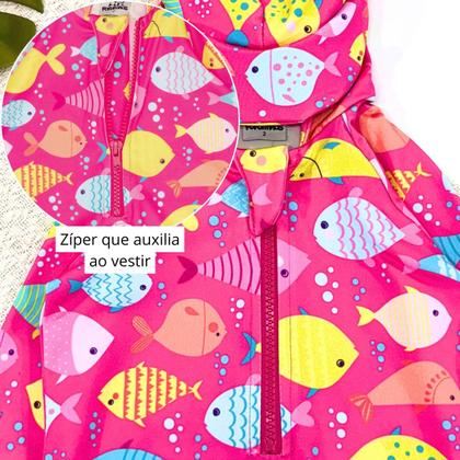 Imagem de Macaquinho Bebê Praia Com Capuz E Zíper Proteção Uv M/longa
