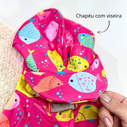 Imagem de Macaquinho Bebê Praia Com Capuz E Zíper Proteção Uv M/longa