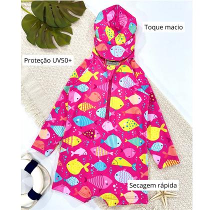 Imagem de Macaquinho Bebê Praia Com Capuz E Zíper Proteção Uv M/longa