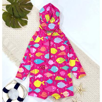 Imagem de Macaquinho Bebê Praia Com Capuz E Zíper Proteção Uv M/longa