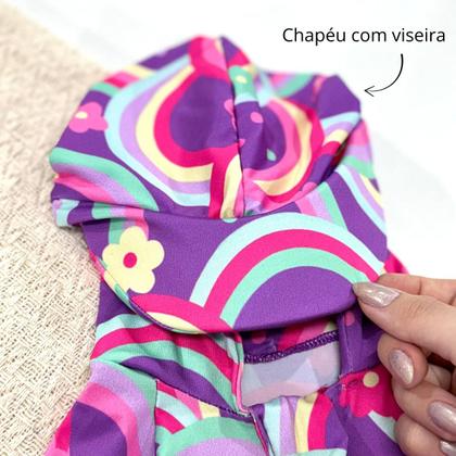 Imagem de Macaquinho Bebê Praia Com Capuz E Zíper Proteção Uv M/longa