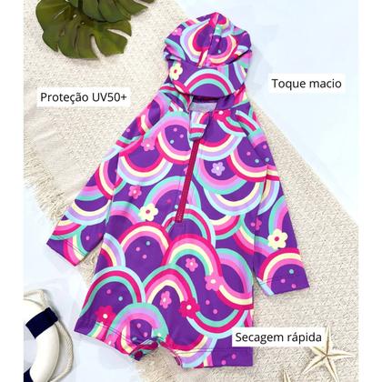 Imagem de Macaquinho Bebê Praia Com Capuz E Zíper Proteção Uv M/longa