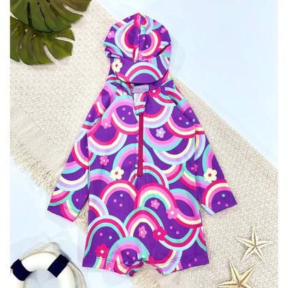 Imagem de Macaquinho Bebê Praia Com Capuz E Zíper Proteção Uv M/longa