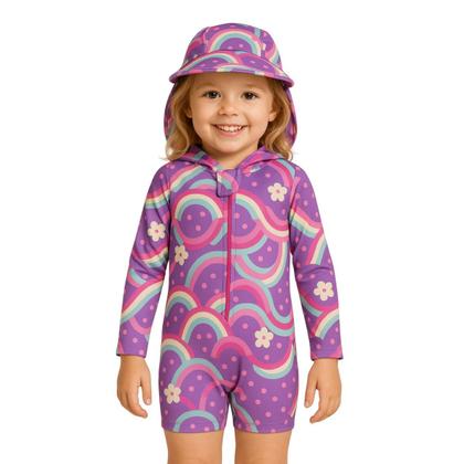 Imagem de Macaquinho Bebê Praia Com Capuz E Zíper Proteção Uv M/longa