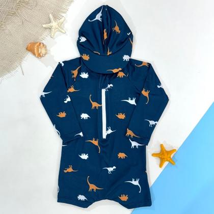 Imagem de Macaquinho Bebê Praia Com Capuz E Zíper Proteção Uv M/longa