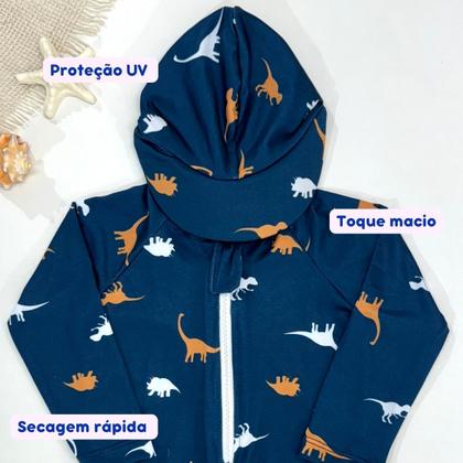 Imagem de Macaquinho Bebê Praia Com Capuz E Zíper Proteção Uv M/longa