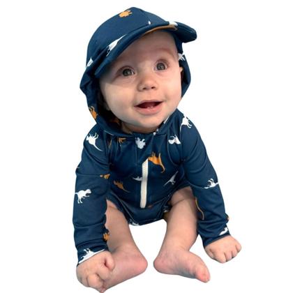Imagem de Macaquinho Bebê Praia Com Capuz E Zíper Proteção Uv M/longa