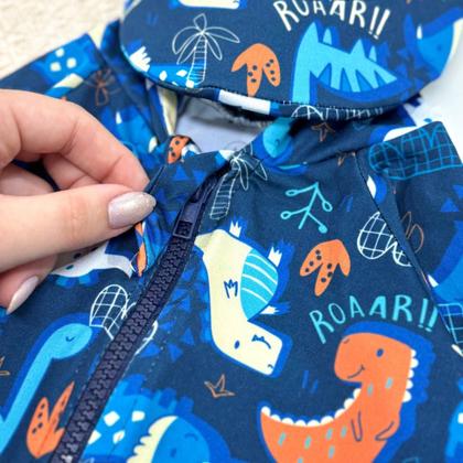 Imagem de Macaquinho Bebê Praia Com Capuz E Zíper Proteção Uv M/longa