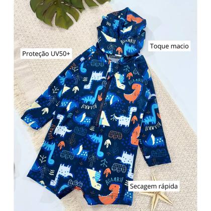 Imagem de Macaquinho Bebê Praia Com Capuz E Zíper Proteção Uv M/longa