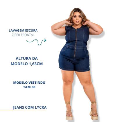 Imagem de Macaquinho curto feminino jeans com lycra plus size