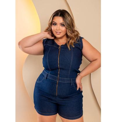 Imagem de Macaquinho curto feminino jeans com lycra plus size