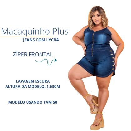 Imagem de Macaquinho curto jeans plus  size com botôes lateral