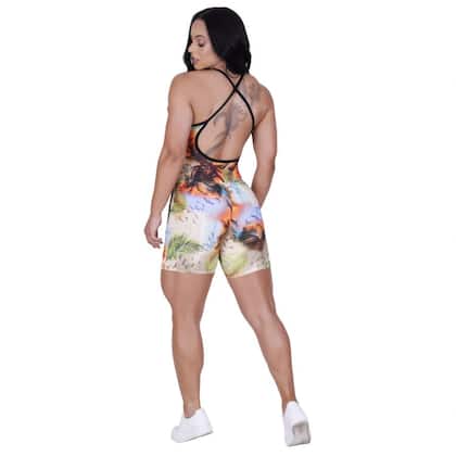 Imagem de Macaquinho Fitness Feminino Meia Coxa Bolso Costa Cavada Bojo UV50+ Orbis