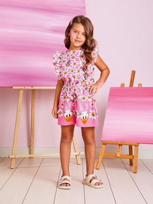 Imagem de Macaquinho Infantil Momi Verão Rosa Margarida