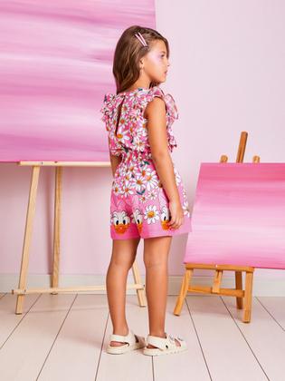 Imagem de Macaquinho Infantil Momi Verão Rosa Margarida