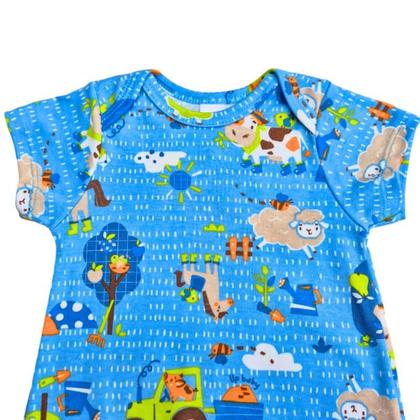 Imagem de Macaquinho Manga Curta para Bebê Menino em Tecido Suedine Premium cor Azul Estampado - Up Baby