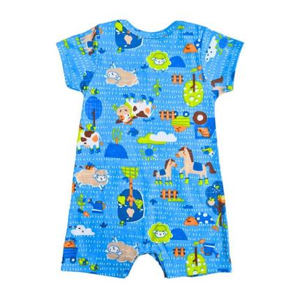 Imagem de Macaquinho Manga Curta para Bebê Menino em Tecido Suedine Premium cor Azul Estampado - Up Baby