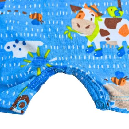 Imagem de Macaquinho Manga Curta para Bebê Menino em Tecido Suedine Premium cor Azul Estampado - Up Baby