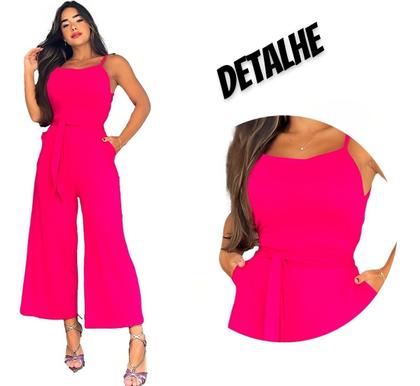 Imagem de Macaquinho Pantalona Feminino Com Bojo Alcinha Aberto Costas