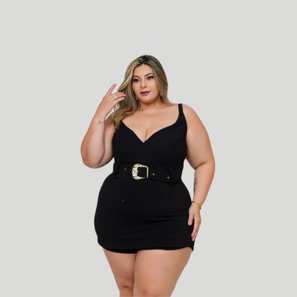 Imagem de Macaquinho Plus Size Curto Short Saia Alça C Cinto 0607