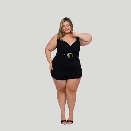Imagem de Macaquinho Plus Size Curto Short Saia Alça C Cinto 0607