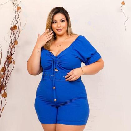 Imagem de Macaquinho Plus Size Feminino Curto Amarrar Busto Com Cinto 0376