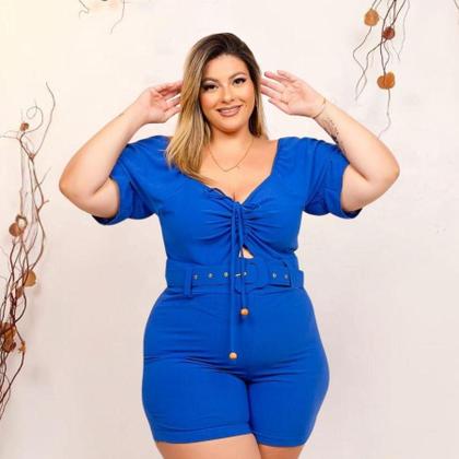 Imagem de Macaquinho Plus Size Feminino Curto Amarrar Busto Com Cinto 0376