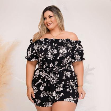 Imagem de Macaquinho Plus Size Feminino Curto Estampado com Faixa 0423