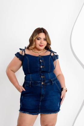 Imagem de Macaquinho plus size jeans premium com lycra Ref:2473