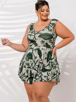 Imagem de Macaquinho Plus Size Princesa Estampado Short Saia C Cordão 0354