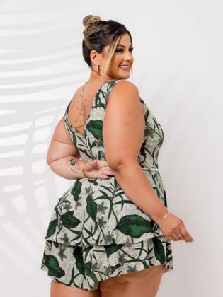 Imagem de Macaquinho Plus Size Princesa Estampado Short Saia C Cordão 0354