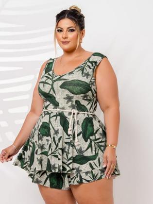 Imagem de Macaquinho Plus Size Princesa Estampado Short Saia C Cordão 0354