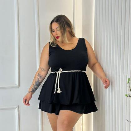 Imagem de Macaquinho Plus Size Princesa Estampado Short Saia C Cordão 0354