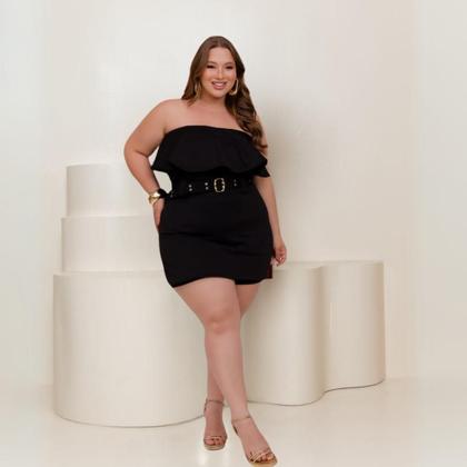 Imagem de Macaquinho Plus size Short Saia Babado c Cinto 0633
