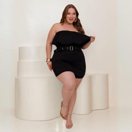 Imagem de Macaquinho Plus size Short Saia Babado c Cinto 0633