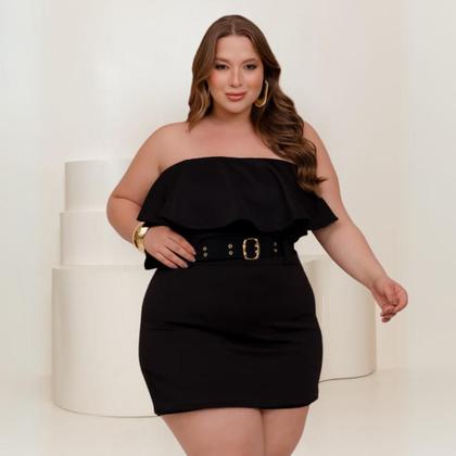 Imagem de Macaquinho Plus size Short Saia Babado c Cinto 0633