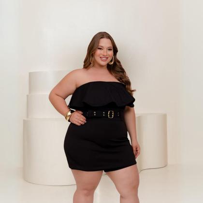 Imagem de Macaquinho Plus size Short Saia Babado c Cinto 0633