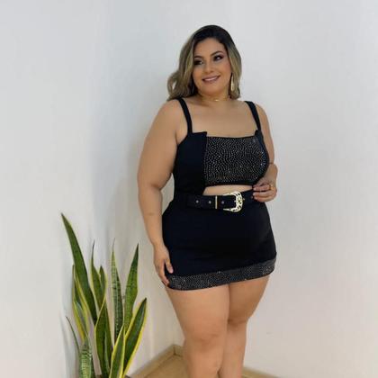 Imagem de Macaquinho Plus Size Short Saia Strass Moda Plus Size 0654