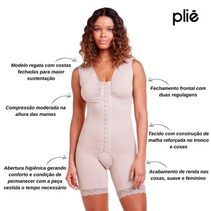 Imagem de Macaquinho Regata Feminino Plié Control Abertura Frontal com 2 Regulagens Colchetes Forrados Emana