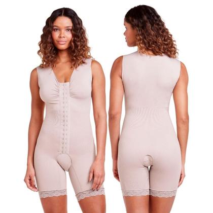 Imagem de Macaquinho Regata Feminino Plié Control Abertura Frontal com 2 Regulagens Colchetes Forrados Emana