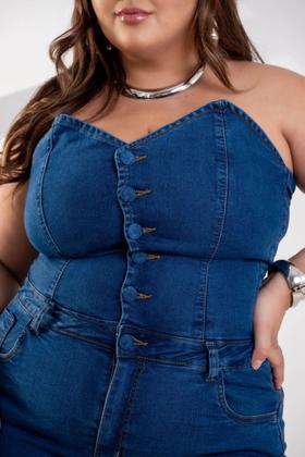 Imagem de Macaquinho shortsaia jeans PLUS SIZE sem alça com Lycra Ref:2574