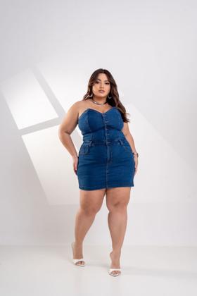 Imagem de Macaquinho shortsaia jeans PLUS SIZE sem alça com Lycra Ref:2574