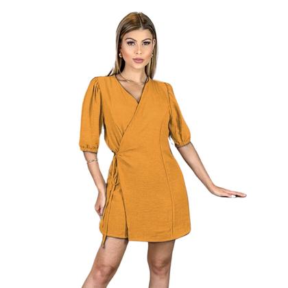 Imagem de Macaquinho Transpassado Com Amarração Lateral Manga Curta Com Forro