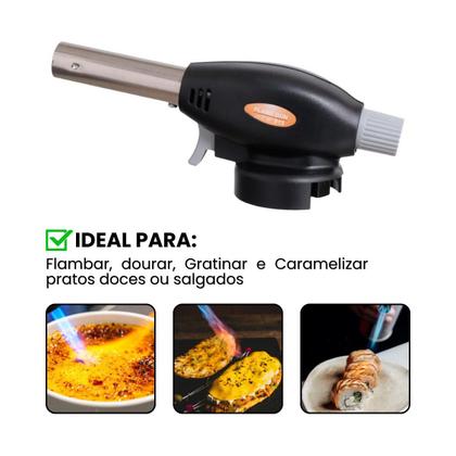 Imagem de Maçarico Culinário Bico Portátil Controle Chama Aço Multiuso Cozinha Confeitaria Praticidade