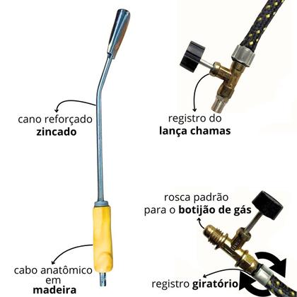 Imagem de Maçarico Lança Chamas Vassoura De Fogo Para Manta Asfáltica Sapecador 75cm Com Mangueira Resistente