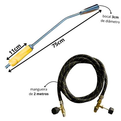 Imagem de Maçarico Lança Chamas Vassoura De Fogo Para Manta Asfáltica Sapecador 75cm Com Mangueira Resistente