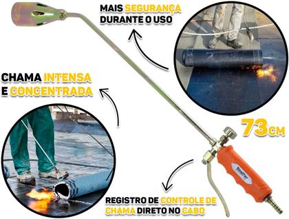 Imagem de Maçarico Portátil Lança Chamas A Gás Para Manta Asfáltica Indústria Multiuso Com Regulador 73cm Bestfer