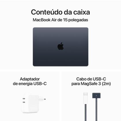 Imagem de MacBook Air 15", M3, CPU 8 núcleos e GPU 10 núcleos, 16GB RAM, 512GB SSD - Meia-noite