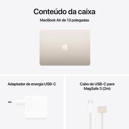 Imagem de MacBook Air Apple 13" Chip M4, CPU 10 Núcleos, GPU 10 Núcleos, Neural Engine 16 Núcleos, 16GB RAM, SSD 512GB, Estelar - MW103BZ/A